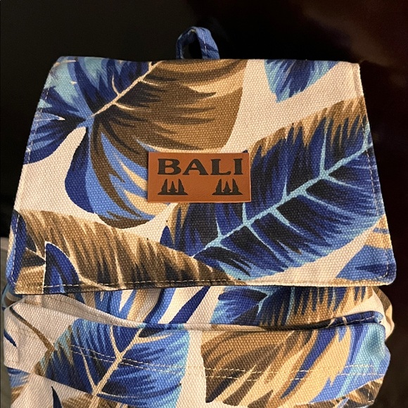 ?BALI Blue & Tan Tropical Leaf Print Backpack - Actual Souvenir from Bali ? main image 11